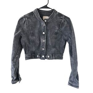 Sezane Washed Black Denim Cropped Jacket